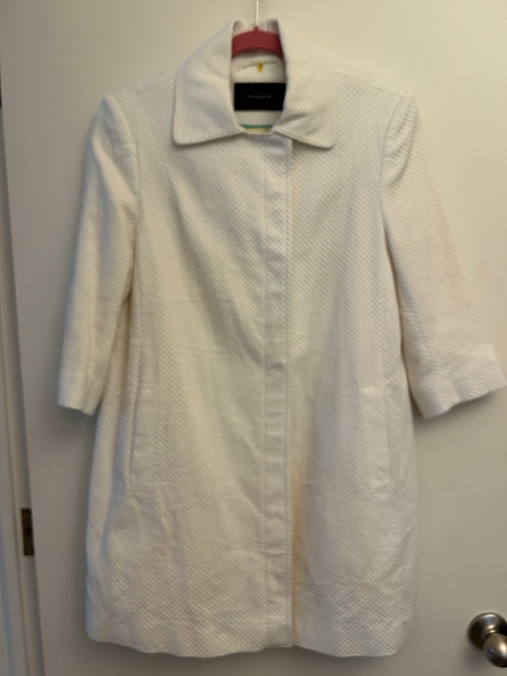 Tahari Cream Textured Collar Trench Coat